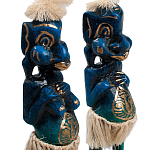 Комплект из 2-х деревянных статуэток Asmat Straw Headdress Statuettes Blue Tattoo варинант исполнения - 3 | Loft Concept в Воронеже