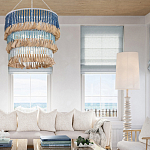 Люстра трехъярусная с декором из круглых деревянных бусин с кисточками Blue Wooden Beads Chandelier варинант исполнения - 3 | Loft Concept в Воронеже