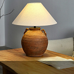 Настольная лампа керамическая коричневая с тканевым абажуром Eastern Tale варинант исполнения - 1 | Loft Concept в Воронеже