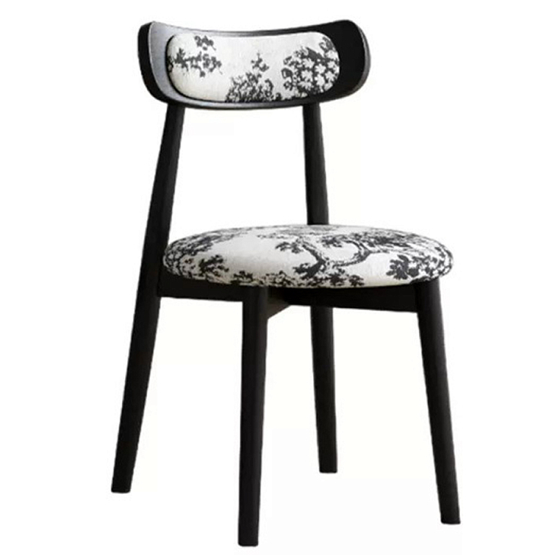 Стул обеденный деревянный с цветочной обивкой Foshan Chair Черный Белый в Воронеже | Loft Concept 