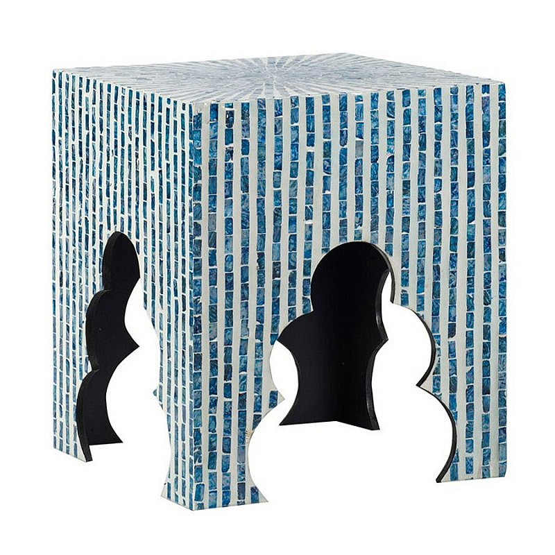 Приставной столик с инкрустацией раковинами устриц Bone Inlay Белый Синий в Воронеже | Loft Concept 