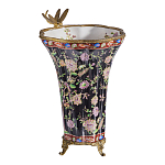 Ваза из фарфора черная с цветочной росписью и бронзовой стрекозой Spring Garden варинант исполнения - 2 | Loft Concept в Воронеже