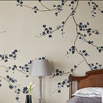 Обои ручная роспись Cherry Tree Original colourway on Stone Ochre dyed silk варинант исполнения - 1 | Loft Concept в Воронеже
