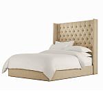 Кровать двуспальная бежевая с основанием из массива дерева с мягким изголовьем Flax Beds варинант исполнения - 1 | Loft Concept в Воронеже