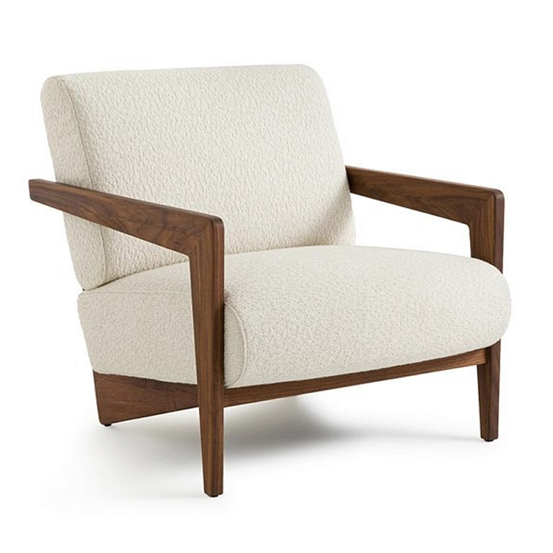 Кресло с обивкой из белого букле Armchair White Boucle Коричневый Белый Кресло с обивкой из белого букле Armchair White Boucle Коричневый Белый в Воронеже | Loft Concept