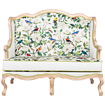 Диван двухместный из натурального бука золотистый с изображением птиц и цветов Blooming Birds варинант исполнения - 1 | Loft Concept в Воронеже