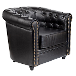 Кресло кожаное с мягкими подлокотниками на 4-х деревянных ножках Logan Leather Armchair black варинант исполнения - 1 | Loft Concept в Воронеже