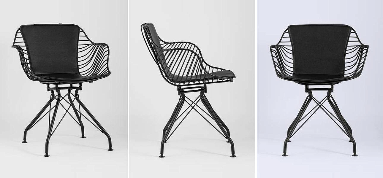 Стул Bertoia с подлокотником Chair Black metal Стул Bertoia с подлокотником Chair Black metal - Loft-Concept в Воронеже