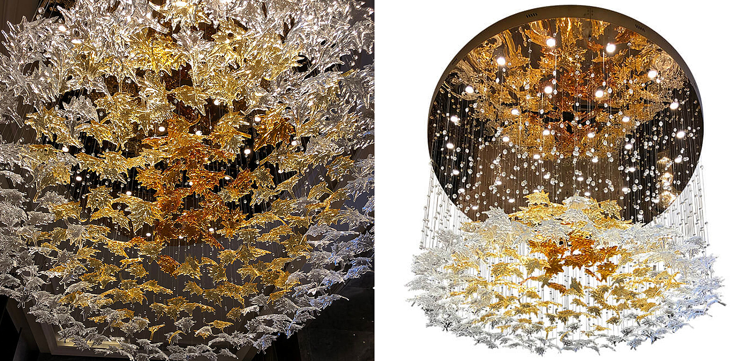 Большая круглая люстра с подвесками в виде листьев Amber Leaf Fall Light Chandelier Большая круглая люстра с подвесками в виде листьев Amber Leaf Fall Light Chandelier - Loft-Concept в Воронеже