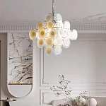 Люстра  с каскадом из круглых декоративных элементов  White Clear Glass Chandelier варинант исполнения - 3 | Loft Concept в Воронеже