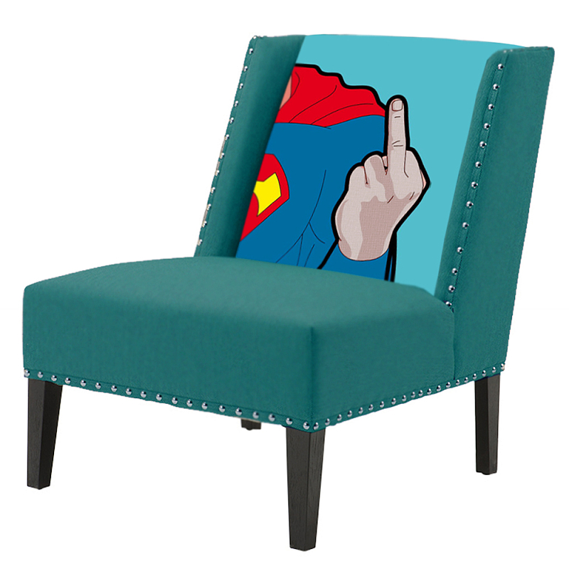 FUN Armchair "Superman fuck off" Turquoise Дизайнерское кресло с цветным принтом Бирюзовый в Воронеже | Loft Concept 