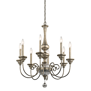 Люстра серебряного цвета с состаренным эффектом и декоративным подвесным шаром Kichler