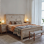 Двуспальная кровать из массива манго с резьбой Celestino Grey Mango Bed варинант исполнения - 2 | Loft Concept в Воронеже