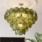 Люстра из зеленых стеклянных дисков с перламутровым эффектом Green Glowing Glaze варинант исполнения - 3 | Loft Concept в Воронеже