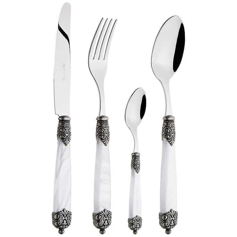 Набор столовых приборов на 6 персон 24 предмета Luxury Cutlery Серебряный Бежевый Черный Белый в Воронеже | Loft Concept 