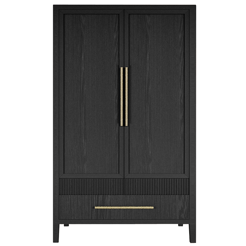 Шкаф платяной Primo с выдвижными ящиками шпон Светлый дуб Черный Золотой в Воронеже | Loft Concept 