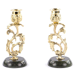 Подсвечники бронзовые на подставке из натурального камня нефрит Stone Candlestick варинант исполнения - 1 | Loft Concept в Воронеже
