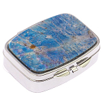 Таблетница карманная прямоугольная на 2 отделения с зеркалом и накладкой из натурального камня Лазурит Silver Stone Pillboxes варинант исполнения - 1 | Loft Concept в Воронеже