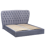 Кровать двуспальная серая с основанием из массива дерева с мягким изголовьем Velour Beds варинант исполнения - 1 | Loft Concept в Воронеже