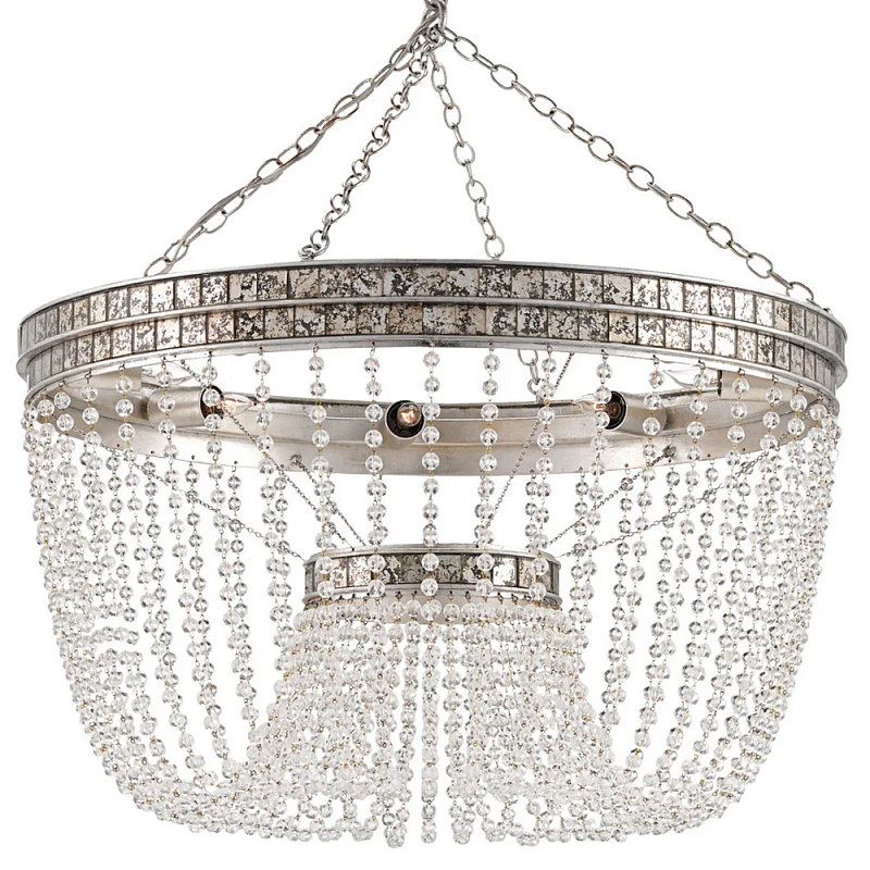 Люстра круглая с нитями хрустальных бусин Sparkling Bead Stripes Серебряный Прозрачный в Воронеже | Loft Concept 