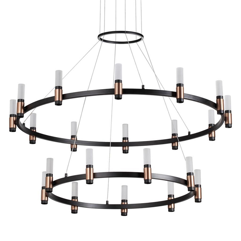 Люстра подвесная с двумя круглыми ярусами и цилиндрическими плафонами Arnaut Light Черный Белый в Воронеже | Loft Concept 