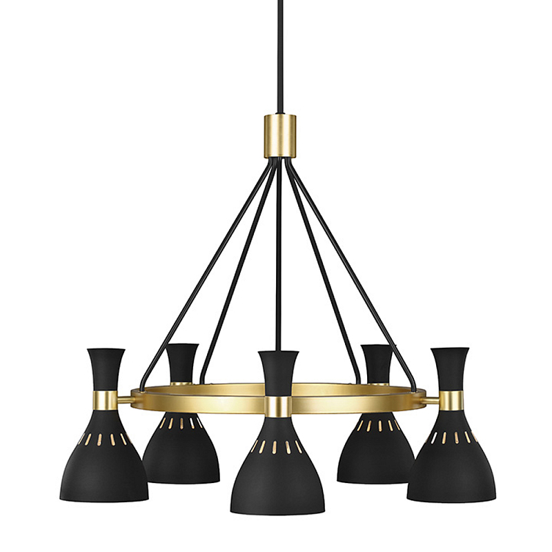 Люстра с 5-ю плафонами в форме песочных часов с узкими перфорированными отверстиями Feiss Черный Белый Латунь в Воронеже | Loft Concept 