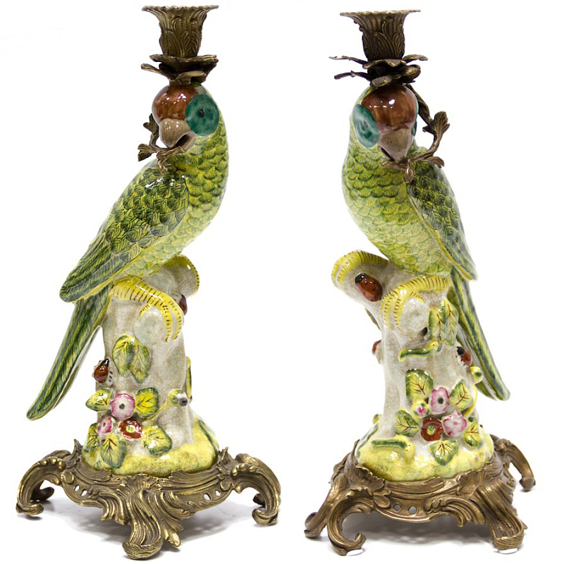 Подсвечник Candlestick Green Parrot Зеленый Бронза в Воронеже | Loft Concept 