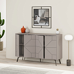 Комод бежево-серый с 4-мя дверцами с геометрическим рисунком на металлических ножках DUNE CONSOLE LIGHT MOCHA варинант исполнения - 2 | Loft Concept в Воронеже