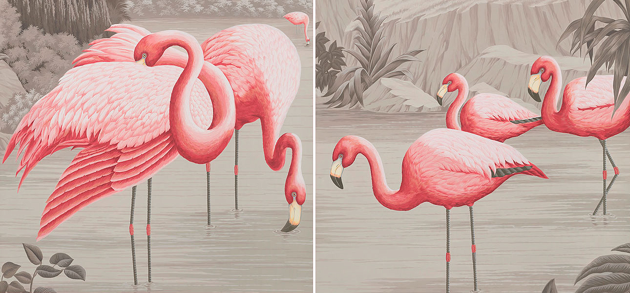 Обои ручная роспись Flamingos Flamingo on Eau Forte scenic paper Обои ручная роспись Flamingos Flamingo on Eau Forte scenic paper - Loft-Concept в Воронеже