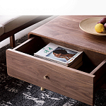 Кофейный стол из дерева с ящиком и нишей для хранения Coffee Walnut Table варинант исполнения - 7 | Loft Concept в Воронеже