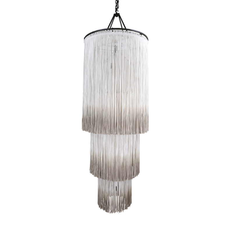 Люстра круглая трехъярусная из бахромы Milk Gradient Braided Fringe Молочный в Воронеже | Loft Concept 