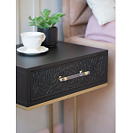 Приставной столик с резным узором на выдвижном ящике Black Table Carved Pattern варинант исполнения - 6 | Loft Concept в Воронеже