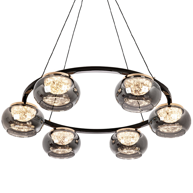 Люстра с круглыми плафонами из дымчато-серого стекла  IONA Grey Glass Chandelier 6 Дымчатый (Smoke) Глянцевое золото Черный в Воронеже | Loft Concept 