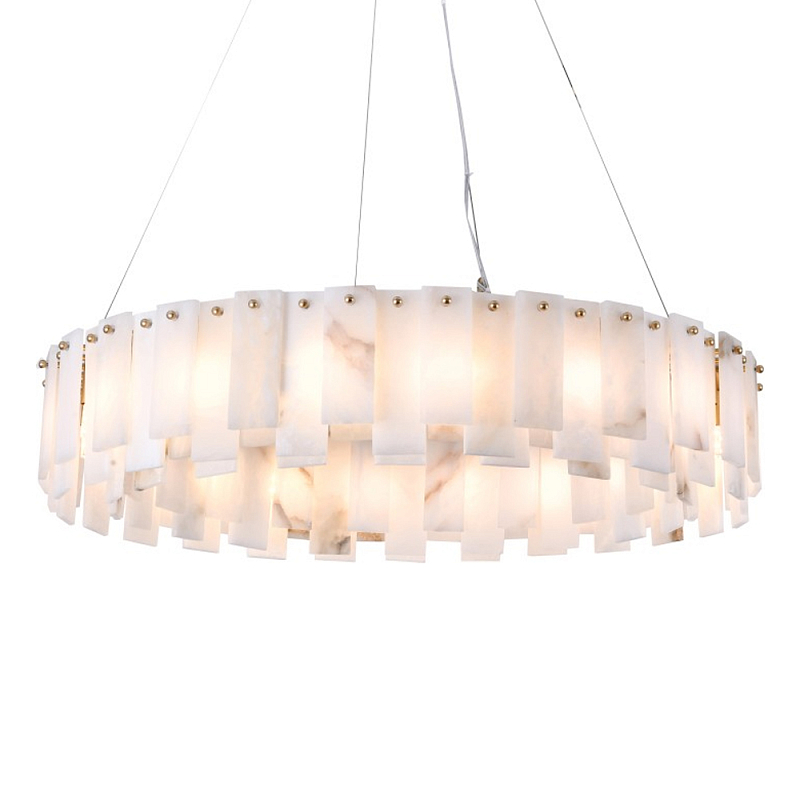 Люстра круглая декорированная натуральным камнем Stone Interior Accent Медь Белый в Воронеже | Loft Concept 