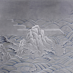 Обои ручная роспись Matsushima Waves Hokusai on Gun Metal dyed silk варинант исполнения - 1 | Loft Concept в Воронеже