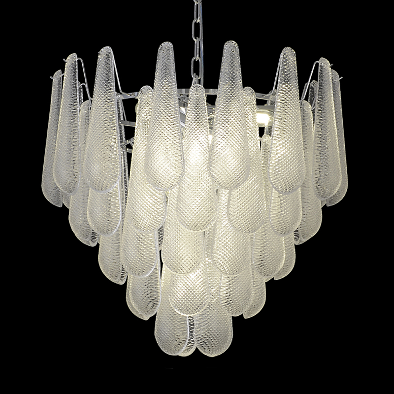 Люстра с подвесками из рифленного стекла в форме капель Textured Glass Chandelier Прозрачный Хром Люстра с подвесками из рифленного стекла в форме капель Textured Glass Chandelier Прозрачный Хром в Воронеже | Loft Concept