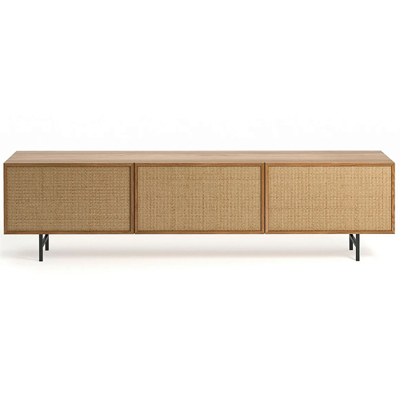 ТВ-тумба с декором из ротанга Pansy Rattan TV Stand Светлый дуб Черный ТВ-тумба с декором из ротанга Pansy Rattan TV Stand Светлый дуб Черный в Воронеже | Loft Concept