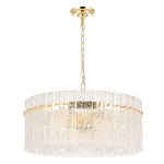 Люстра подвесная круглая с прозрачными рельефными стеклянными вставками и золотым основанием Textured Glass Chandelier варинант исполнения - 1 | Loft Concept в Воронеже