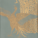 Обои ручная роспись в стиле Арт-деко Whistler Peacocks Golden colourway on Blue Grey dyed silk варинант исполнения - 2 | Loft Concept в Воронеже