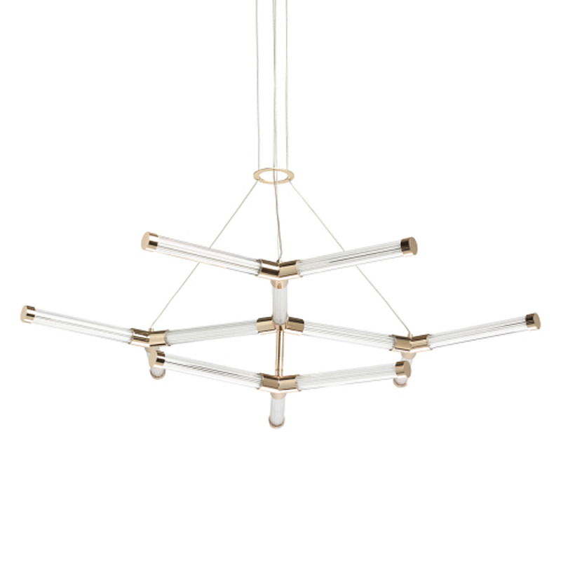 Люстра с геометрической конструкцией из вытянутых цилиндрических плафонов Hex Scaffold  Белый Золотой в Воронеже | Loft Concept 