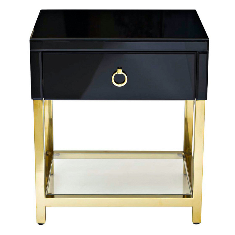 Тумба Black Gold Nightstand Глянцевый черный Глянцевое золото Прозрачный в Воронеже | Loft Concept 