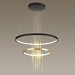 Люстра подвесная с 2-мя круглыми подвесами в черном и золотистом цвете и вертикальными подвесками Ring Horizontal варинант исполнения - 4 | Loft Concept в Воронеже