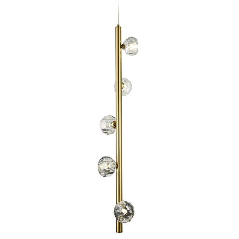 Подвесной светильник c 5-ю хрустальными плафонами Metal Tube Crystal Brass Hanging Lamp Прозрачный Латунь Подвесной светильник c 5-ю хрустальными плафонами Metal Tube Crystal Brass Hanging Lamp Прозрачный Латунь в Воронеже | Loft Concept