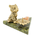 Подсвечник с фигуркой тигра из бронзы и натурального камня змеевик Stone Candlestick варинант исполнения - 1 | Loft Concept в Воронеже