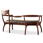 Кушетка с деревянным каркасом и сиденьем из коричневой натуральной кожи Moon Walnut Furniture варинант исполнения - 8 | Loft Concept в Воронеже