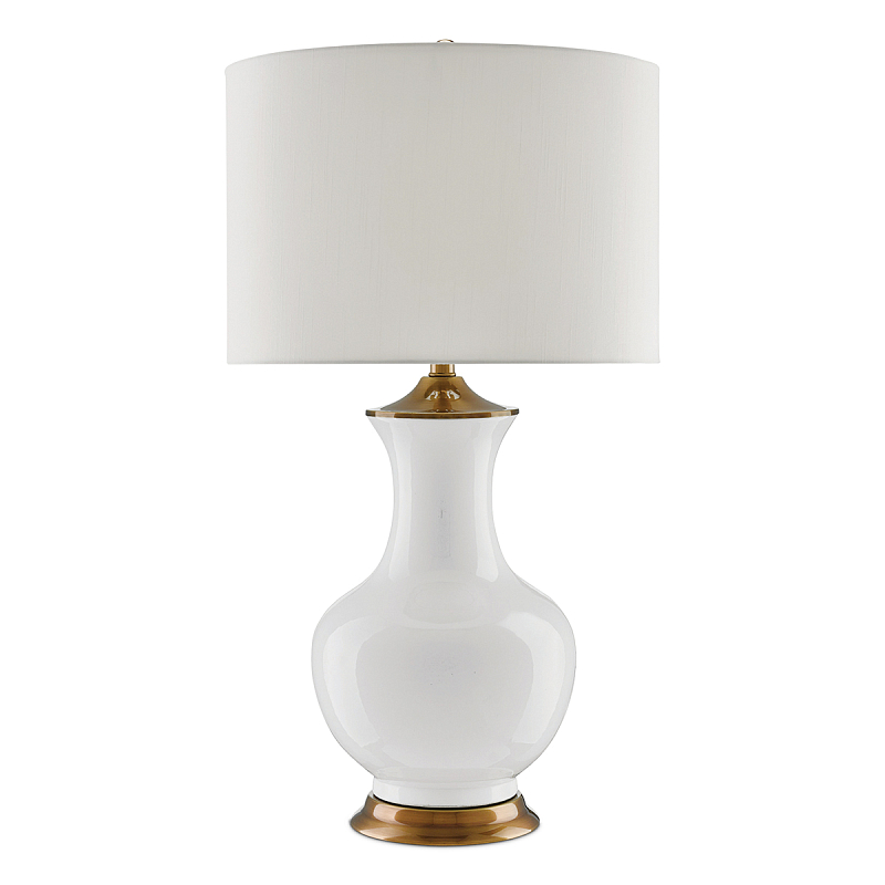 Настольная лампа белого цвета с фарфоровым основанием и латунными акцентами и тканевым абажуром Currey & Company Белый Латунь в Воронеже | Loft Concept 