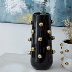 Ваза черная цилиндрическая с глянцевым покрытием и золотыми декоративными элементами Molecule Collection варинант исполнения - 3 | Loft Concept в Воронеже