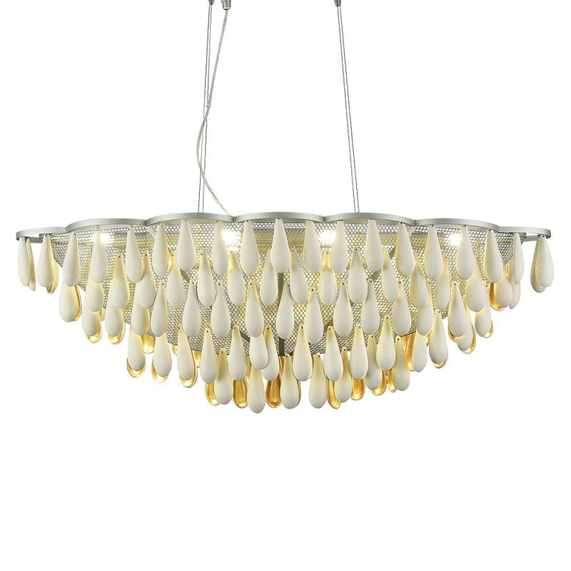 Люстра с подвесками в форме капель на серебристом каркасе Raindrop Белый Золотой Серебряный в Воронеже | Loft Concept 