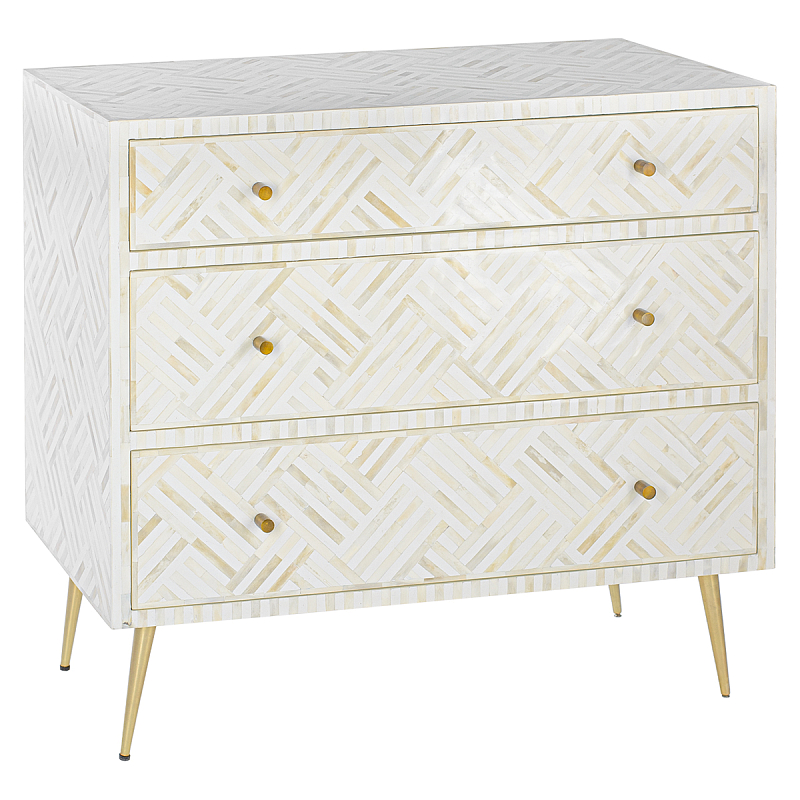 Комод инкрустация костью White Indian Bone Inlay 3 drawer Белый Белый в Воронеже | Loft Concept 