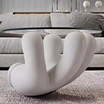 Дизайнерский журнальный стол с круглой прозрачной столешницей на белом фигурном основании Luqak варинант исполнения - 1 | Loft Concept в Воронеже